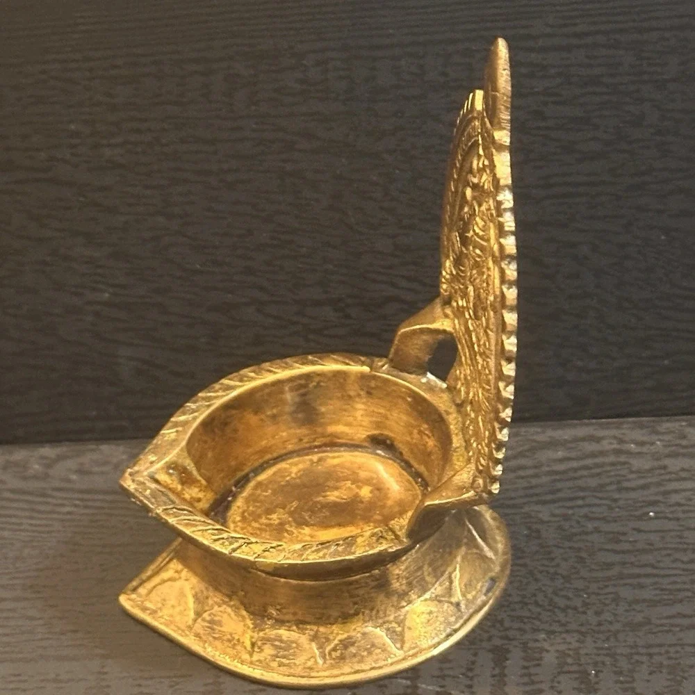 Vintage Brass Kamatchi Amman Vilakku, Gajalakshmi Oil Lamp, Diya, Petina, Marked
